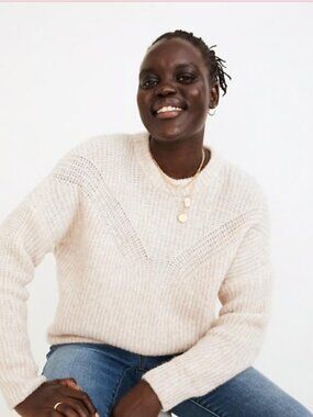 XL Madewell Chunky Knit Cozy Pullover Crewneck Sweater Beige Excellent Wool Warm